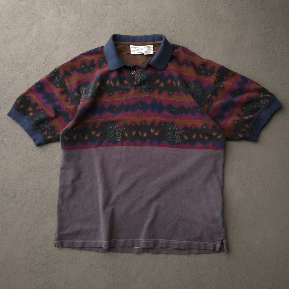 Greg Norman Collection Polo Shirt Men Large Multicolor Geometric Reebok 90s